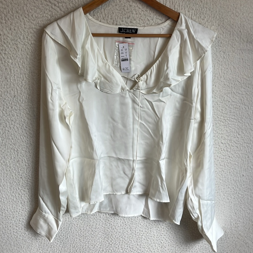 J. Crew Off-White Ruffle Silk Blouse